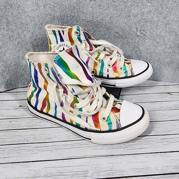 Converse Chuck Taylor All Star High Top Shoes Youth Size 1 Rainbow Drip Canvas - Picture 1 of 6